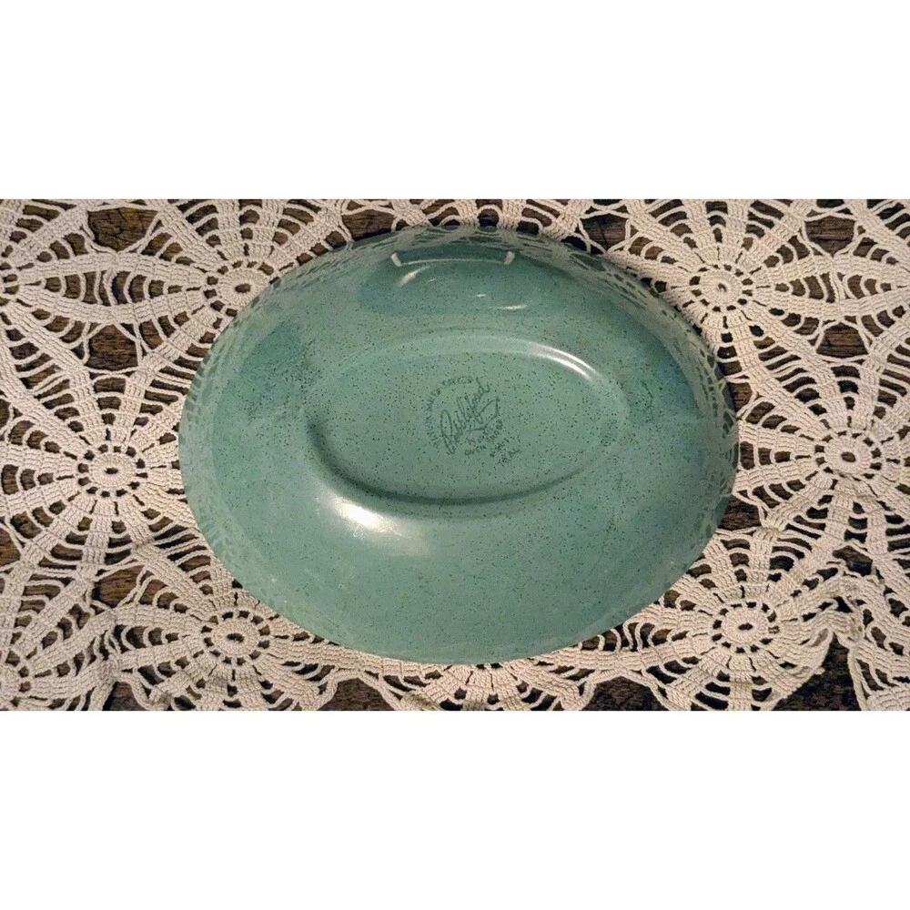 Vintage Taylor Smith Taylor Pebbleford Teal Oval Vegetable Bowl & Saucer,...